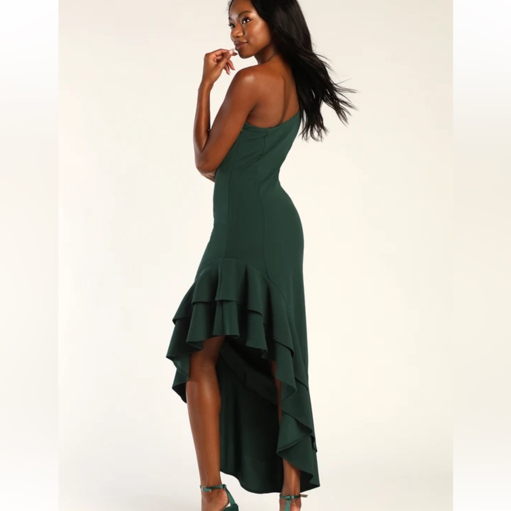 Steal a Glance Forest Green One-Shoulder Asymmetrical Midi Dress